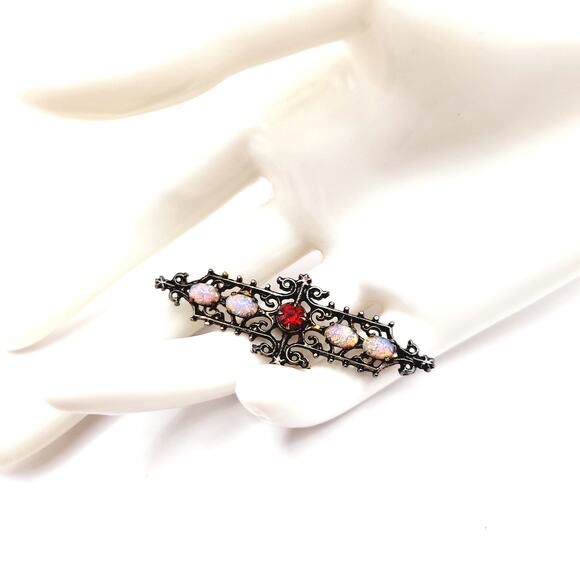 Vintage Sarah Coventry Pin, Victorian Style Brooch, Dragon's Breath Cabs, Silver - Picture 2 of 11